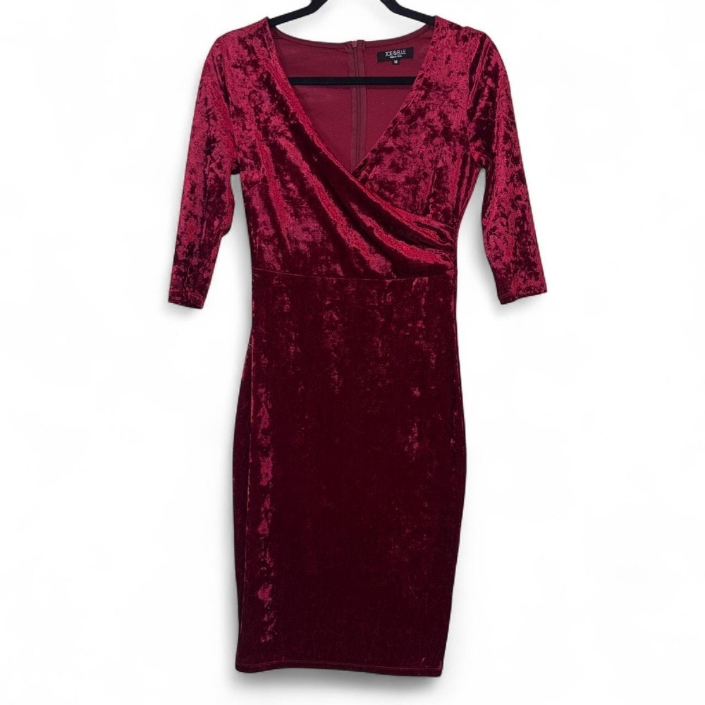 Crushed Velvet Surplice Joe & Elle Sheath Dress Womens Medium Burgundy
